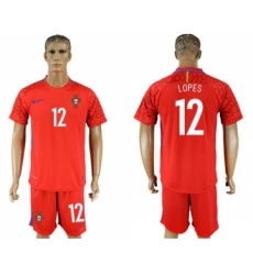 Portugal #12 Lopes Red Goalkeeper Soccer Country Jersey
