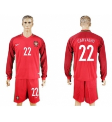 Portugal #22 Carvalho Home Long Sleeves Soccer Country Jersey