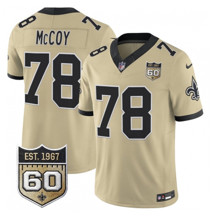 Men's New Orleans Saints #78 Erik McCoy Gold 2026 F.U.S.E 60th Anniversary Vapor Limited Football Stitched Jersey