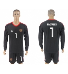 Russia #1 Akinfeev Black Long Sleeves Goalkeeper Soccer Country Jersey