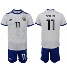 Russia #11 Smolov Away Soccer Country Jersey