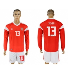 Russia #13 Jikia Red Home Long Sleeves Soccer Country Jersey