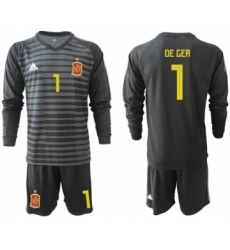 Spain #1 De Gea Black Long Sleeves Goalkeeper Soccer Country Jersey