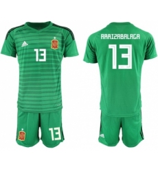 Spain #13 Arrizabalaga Green Goalkeeper Soccer Country Jersey