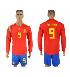 Spain #9 Callejon Red Home Long Sleeves Soccer Country Jersey