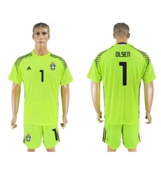 Sweden #1 Olsen Shiny Green Goalkeeper Soccer Country Jersey