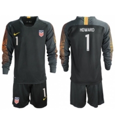 USA #1 Howard Black Goalkeeper Long Sleeves Soccer Country Jersey