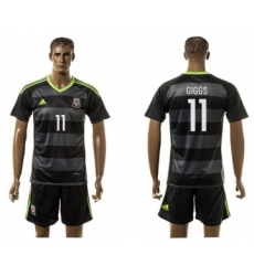 Wales #11 Giggs Black Away Soccer Country Jersey