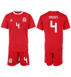 Wales #4 Davies Red Home Soccer Club Jersey