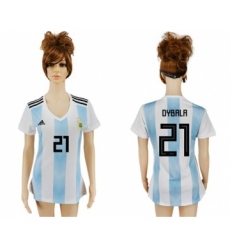Women's Argentina #21 Dybala Home Soccer Country Jersey