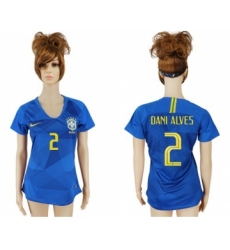 Women's Brazil #2 Dani Alves Away Soccer Country Jersey