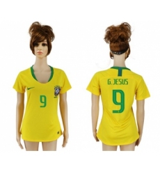 Women's Brazil #9 G.Jesus Home Soccer Country Jersey