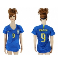 Women's Brazil #9 Ronaldo Away Soccer Country Jersey