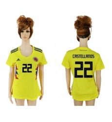 Women's Colombia #22 Castellanos Home Soccer Country Jersey