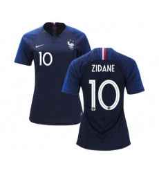 Women's France #10 Zidane Home Soccer Country Jersey