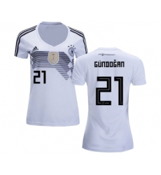 Women's Germany #21 Gundogan White Home Soccer Country Jersey