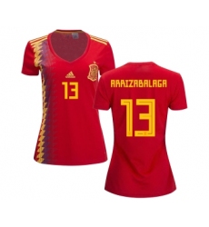 Women's Spain #13 Arrizabalaga Red Home Soccer Country Jersey