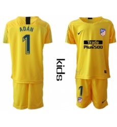 Atletico Madrid #1 Adan Yellow Goalkeeper Kid Soccer Club Jersey