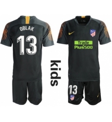 Atletico Madrid #13 Oblak Black Goalkeeper Kid Soccer Club Jersey