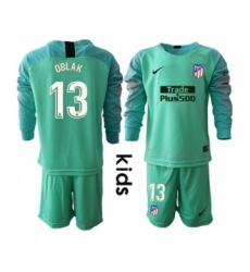 Atletico Madrid #13 Oblak Green Goalkeeper Long Sleeves Kid Soccer Club Jersey