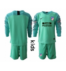 Atletico Madrid Blank Green Goalkeeper Long Sleeves Kid Soccer Club Jersey