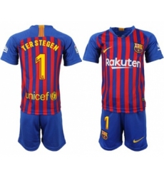 Barcelona #1 Ter Stegen Home Kid Soccer Club Jersey