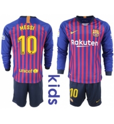 Barcelona #10 Messi Home Long Sleeves Kid Soccer Club Jersey