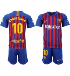 Barcelona #10 Ronaldinho Home Kid Soccer Club Jersey
