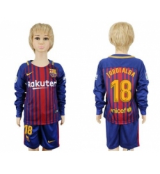 Barcelona #18 Jordi Alba Home Long Sleeves Kid Soccer Club Jersey