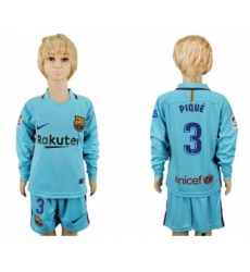 Barcelona #3 Pique Away Long Sleeves Kid Soccer Club Jersey