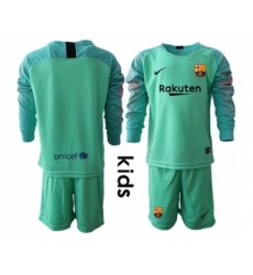 Barcelona Blank Green Goalkeeper Long Sleeves Kid Soccer Club Jersey