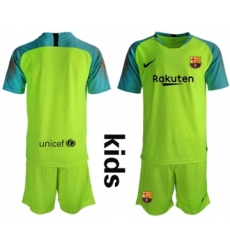 Barcelona Blank Shiny Green Goalkeeper Kid Soccer Club Jersey