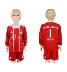 Bayern Munchen #1 Neuer Home Long Sleeves Kid Soccer Club Jersey