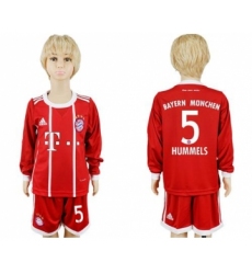 Bayern Munchen #5 Hummels Home Long Sleeves Kid Soccer Club Jersey