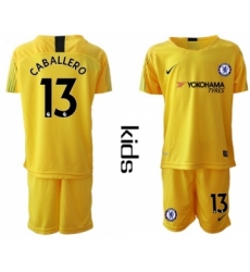 Chelsea #13 Caballero Yellow Goalkeeper Kid Soccer Club Jersey