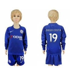 Chelsea #19 Diego Costa Home Long Sleeves Kid Soccer Club Jersey