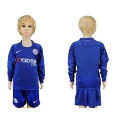 Chelsea Blank Home Long Sleeves Kid Soccer Club Jersey