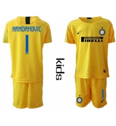 Inter Milan #1 Handanovic Yellow Goalkeeper Kid Soccer Club Jersey