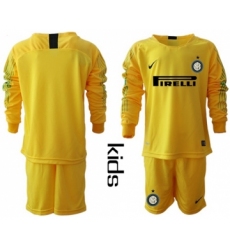 Inter Milan Blank Yellow Goalkeeper Long Sleeves Kid Soccer Club Jersey