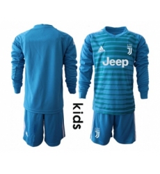 Juventus Blank Blue Goalkeeper Long Sleeves Kid Soccer Club Jersey