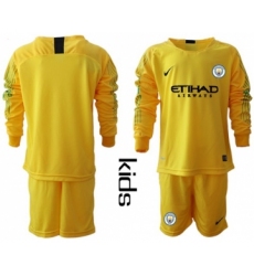 Manchester City Blank Yellow Goalkeeper Long Sleeves Kid Soccer Club Jersey