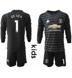 Manchester United #1 De Gea Black Goalkeeper Long Sleeves Kid Soccer Club Jersey