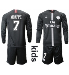 Paris Saint-Germain #7 Mbappe Jordan Home Long Sleeves Kid Soccer Club Jersey
