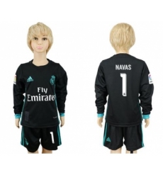 Real Madrid #1 Navas Away Long Sleeves Kid Soccer Club Jersey