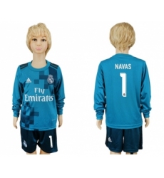 Real Madrid #1 Navas Sec Away Long Sleeves Kid Soccer Club Jersey