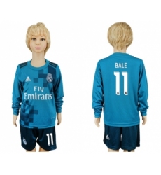 Real Madrid #11 Bale Sec Away Long Sleeves Kid Soccer Club Jersey