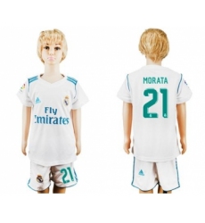 Real Madrid #21 Morata White Home Kid Soccer Club Jersey