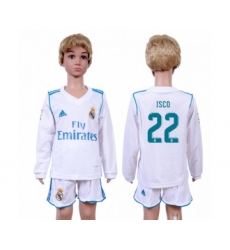 Real Madrid #22 Isco Home Long Sleeves Kid Soccer Club Jersey