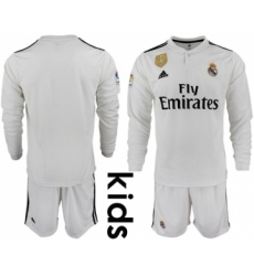 Real Madrid Blank Home Long Sleeves Kid Soccer Club Jersey