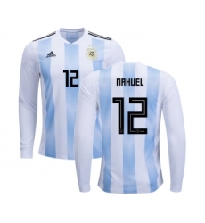 Argentina #12 Nahuel Home Long Sleeves Kid Soccer Country Jersey